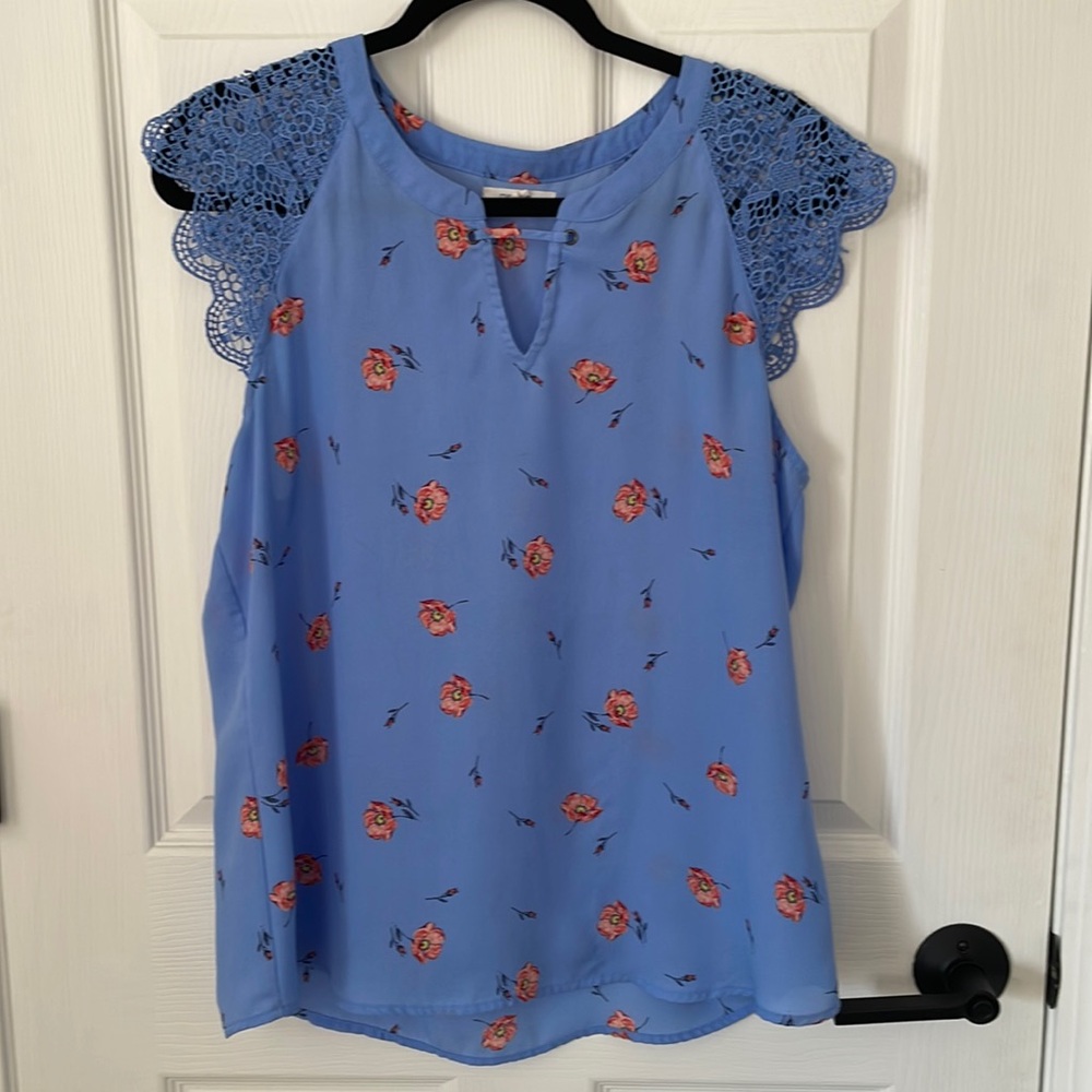 Blue and pink floral cap sleeve.